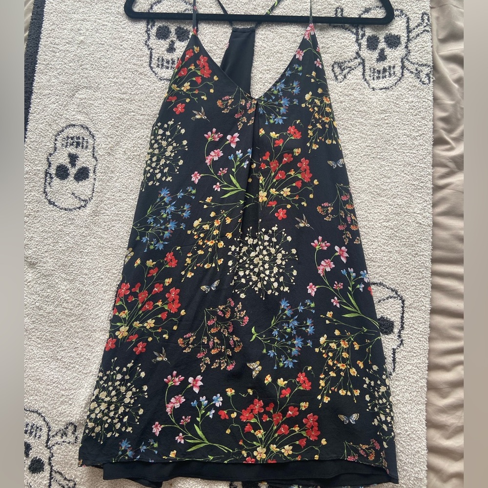 Alice and Olivia Black Sundress with Floral Details - Size XS